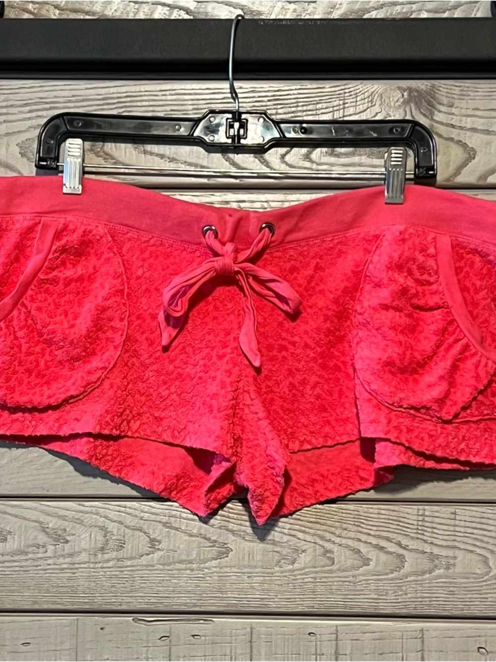 Juicy Couture Hot Pink Terry Drawstring Shorts with Heart Texture Y2K